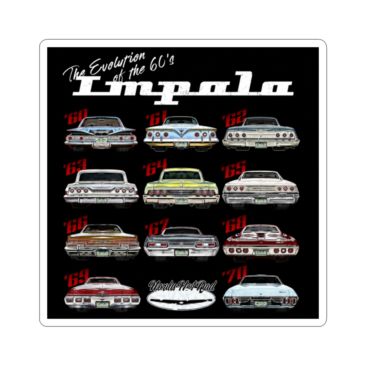Evolution of the 60s Impala,1960,Hot Rod,Muscle Square Sticker | Tame Impala